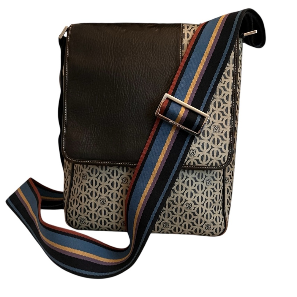 Louis Quatorze Paris Leather Messenger Crossbody Bag with Striped Guitar Strap